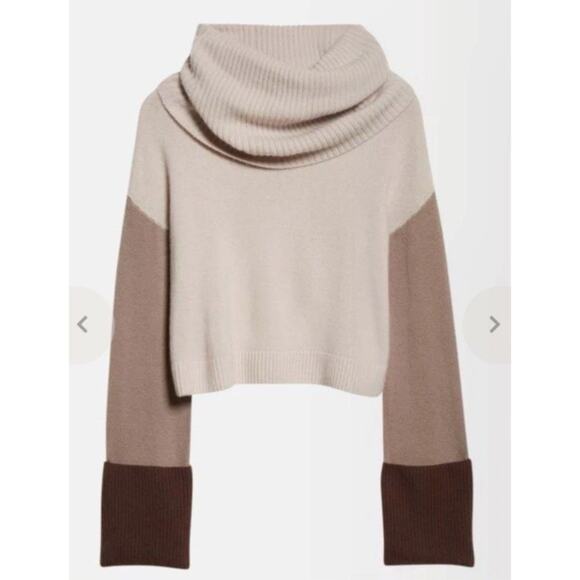 NAADAM Wool Cashmere Cowl Neck Color block Sweater in Browns Womens XS $395 - Picture 1 of 16